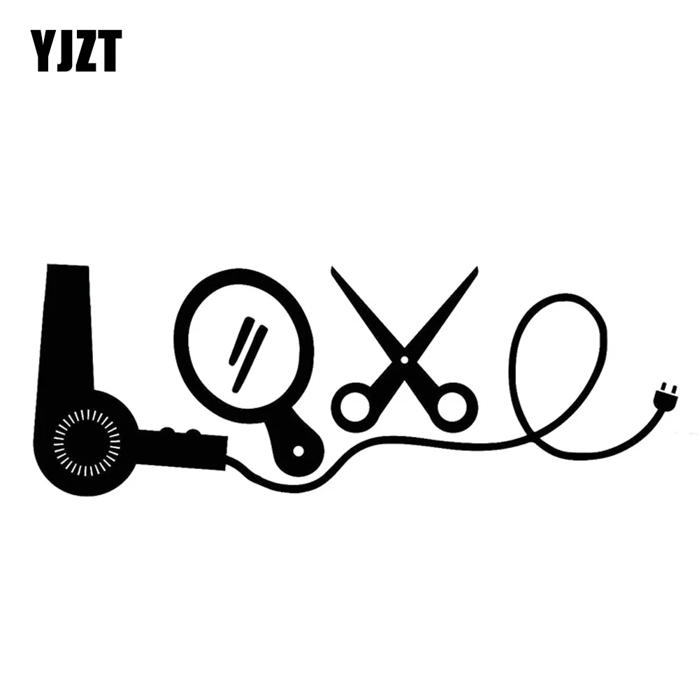 YJZT 14.8CM*5.4CM Hairdresser Love Hair Dryer Scissors Vinyl Motorcycle  Car Stickers