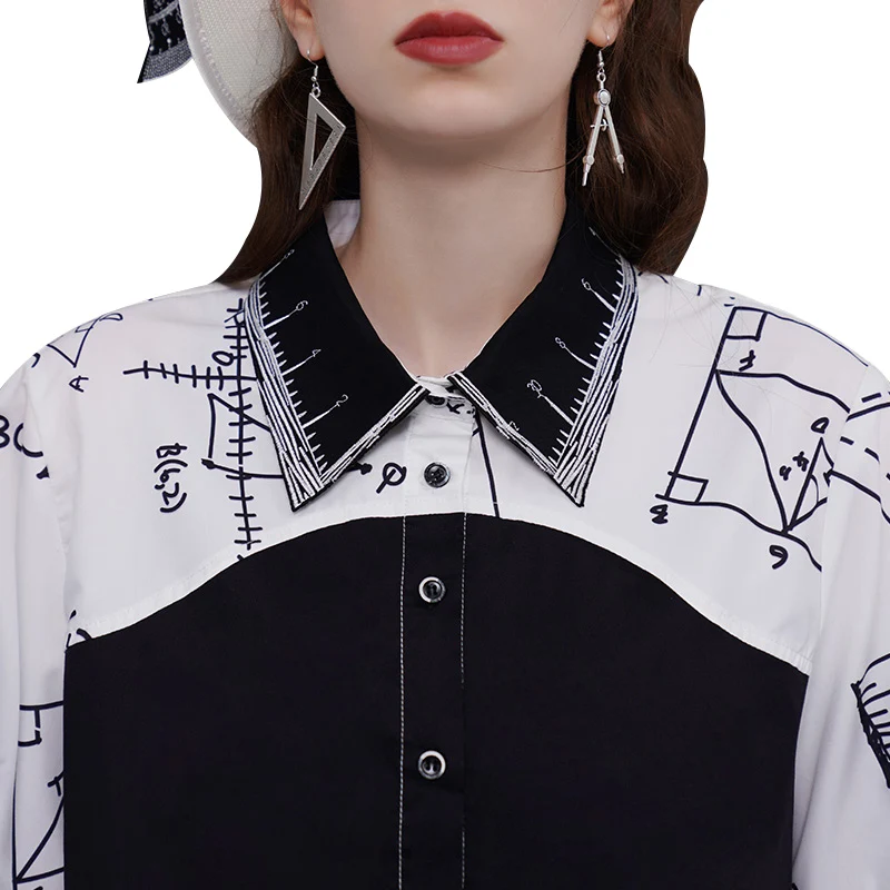 

Short Sleeve Shirt for Women, Irregular Geometric Figures Illustration, Color Block, Summer