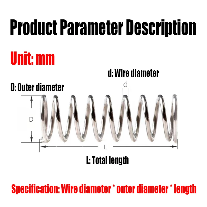 10PCS 0.4mm Wire Diameter Compression Spring 304 Stainless Steel Pressure Spring Return Spring 3-10mm Outside Diameter L=5-50mm