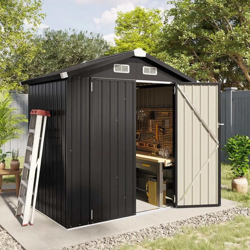 Shed 6.4x4 FT Outdoor Storage Shed Metal Garden Shed with Lockable Doors Tool Sheds Bike Sheds for Backyard, Patio, Poolside