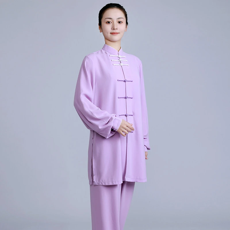 New High End Women Tai Chi Suit Spring Summer Silk Linen Midi Set Competition Performance Martial Arts Practice Uniform Outfit