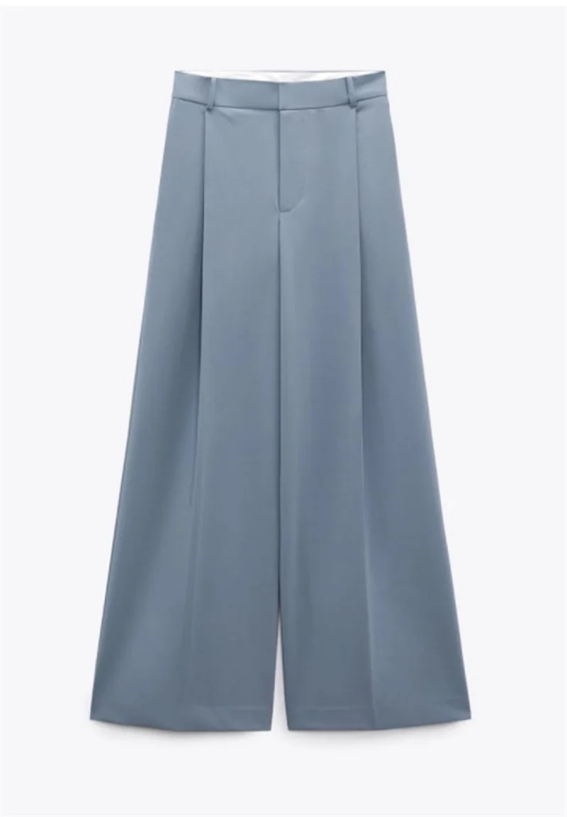 Women Suits Set 2 Pcs Vest Tops+Straight Wide Leg Pants Blue Grey Cotton Formal Office Sleeveless Top Casual Daily Wear In Stock