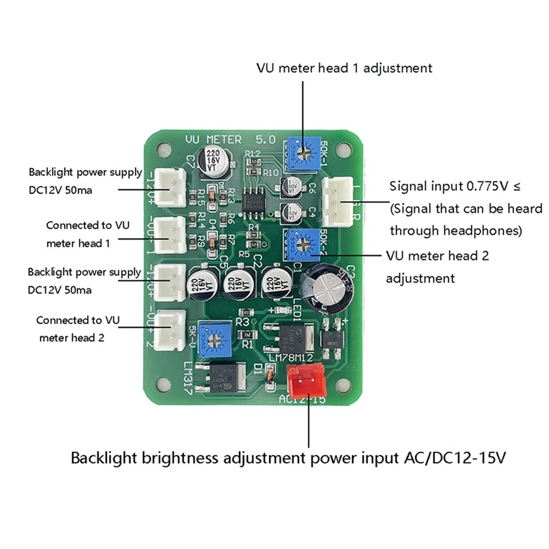 VU Level Audio Meter Stereo Amplifier Board+2Pcs VU Meter 9-12V DC Stereo Amplifier Board Level Indicator Durable Easy Install