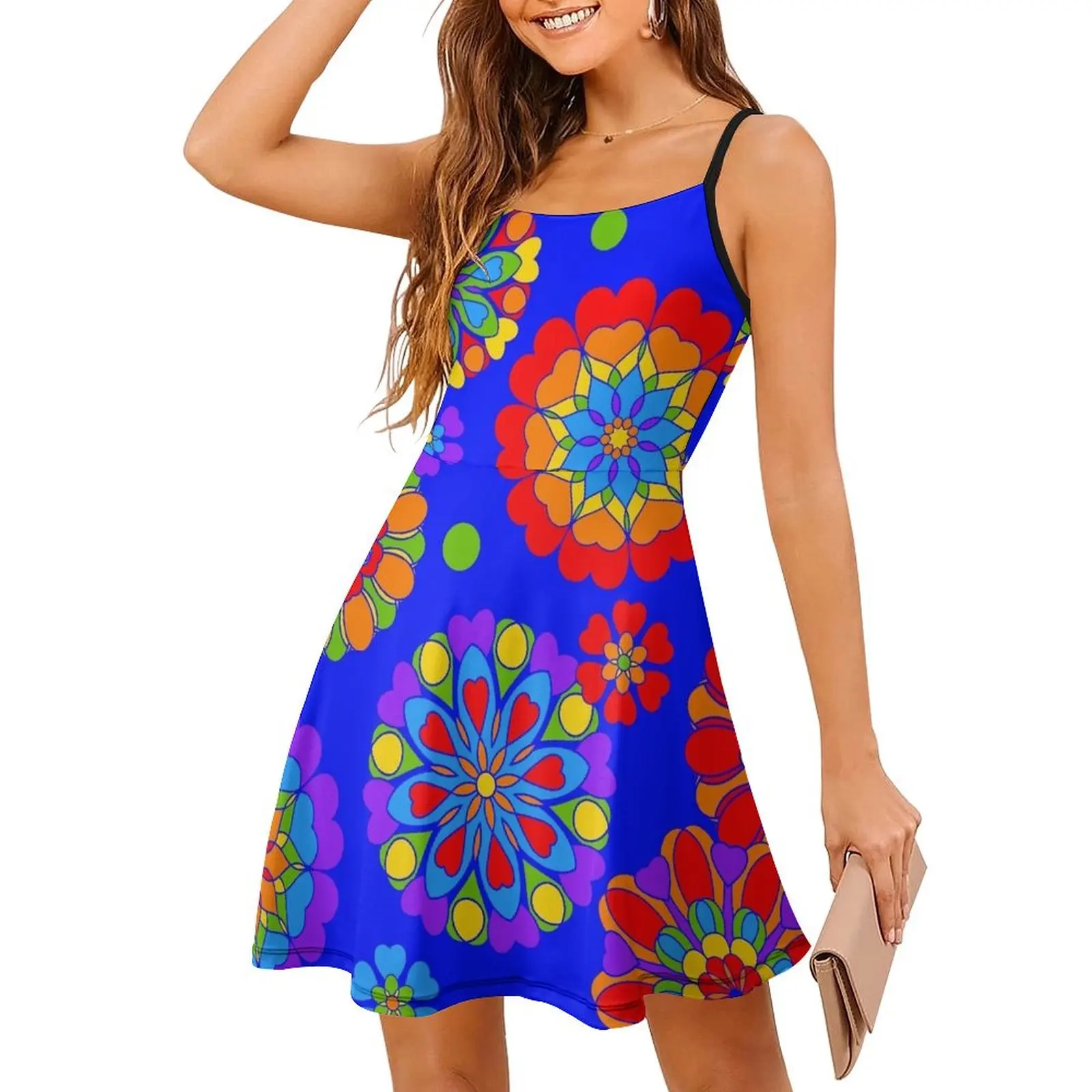 

Rainbow Flowers Hippy Hearts Love Design Sling Dress elegant women's dresses sale women dress