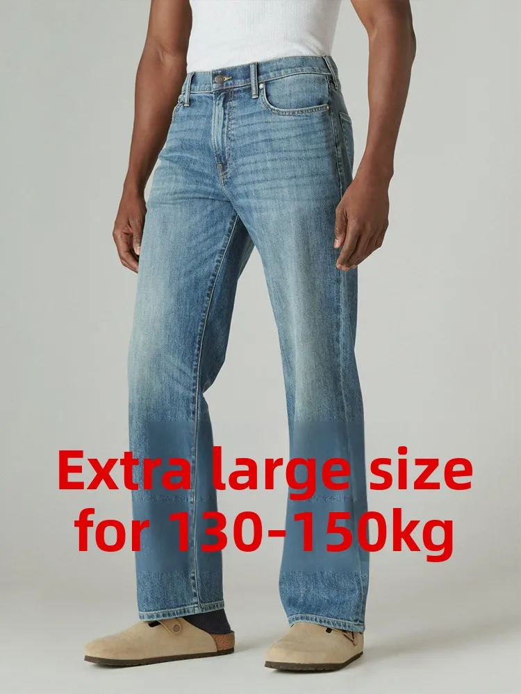 

Мужские хлопковые джинсы большого размера, тонкие, повседневные, летние, весенние, с низкой посадкой, длинные, прямого кроя, свободные, для полных мужчин