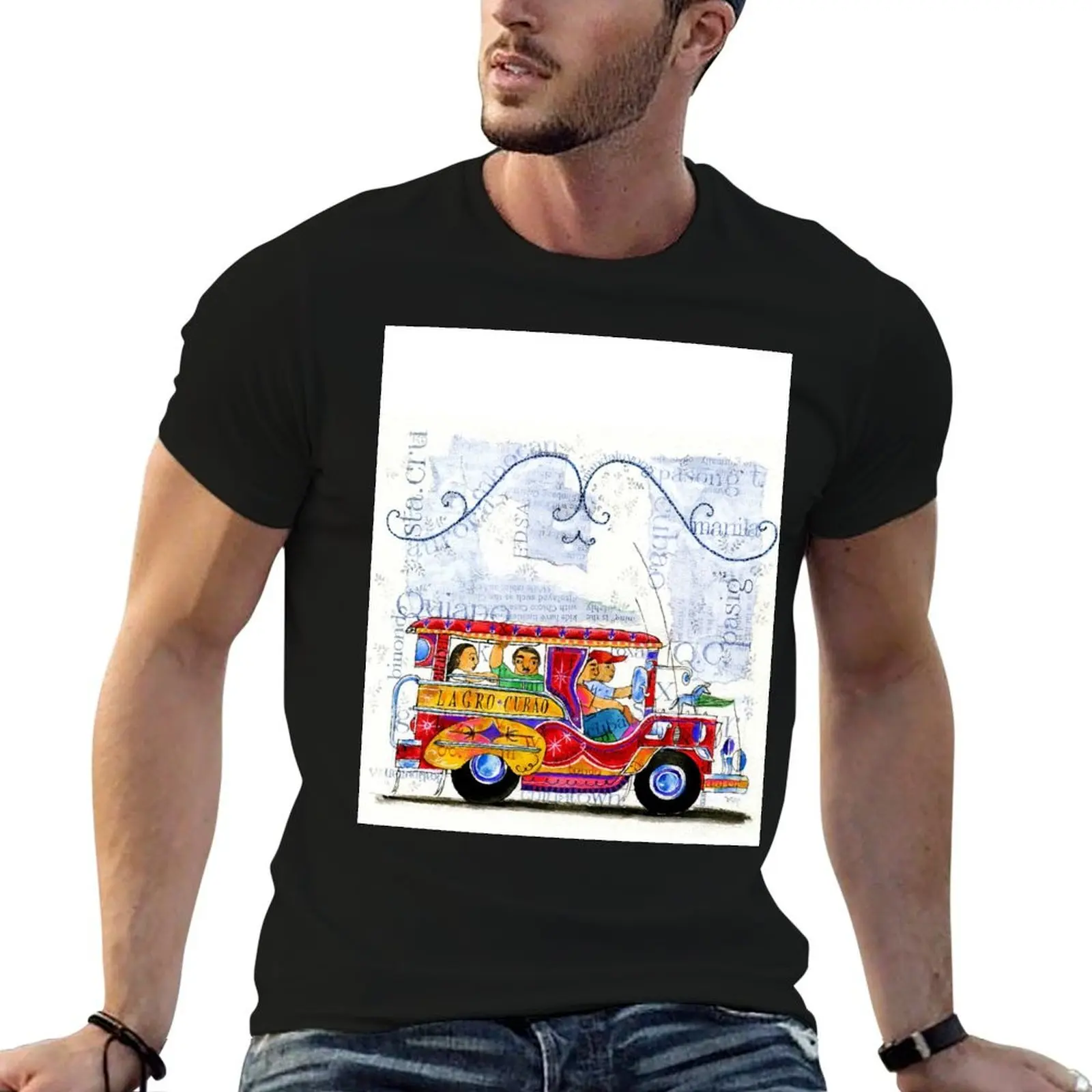 Camiseta con ilustración de una paseada en jeepney de Manila de Robert Alejandro, camiseta para hombre, 100% algodón, camiseta para hombre, camiseta 100% algodón