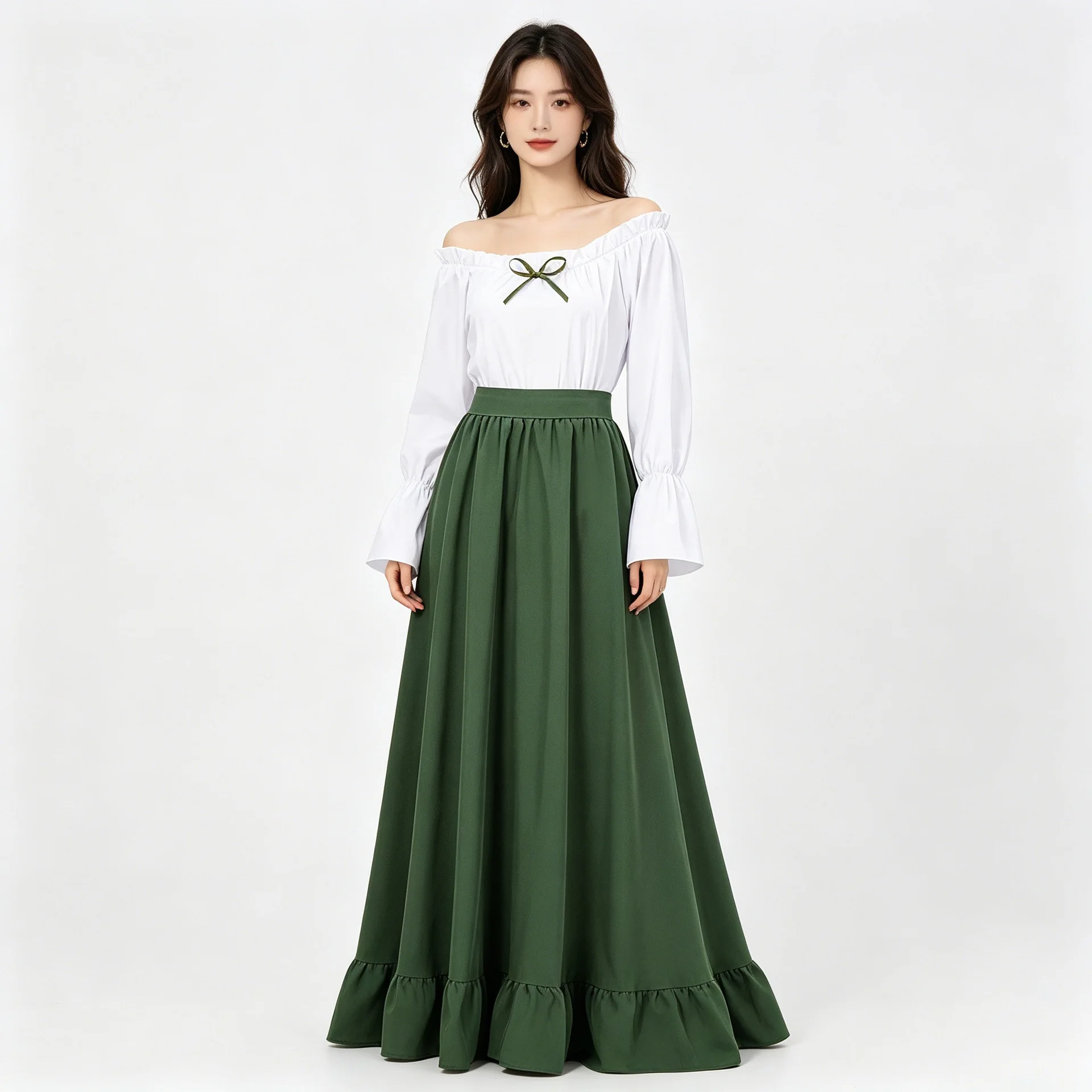 Disfraz de campesina medieval renacentista para mujer, vestido de fiesta de manga larga, cintura alta, largo hasta la rodilla, para Halloween.