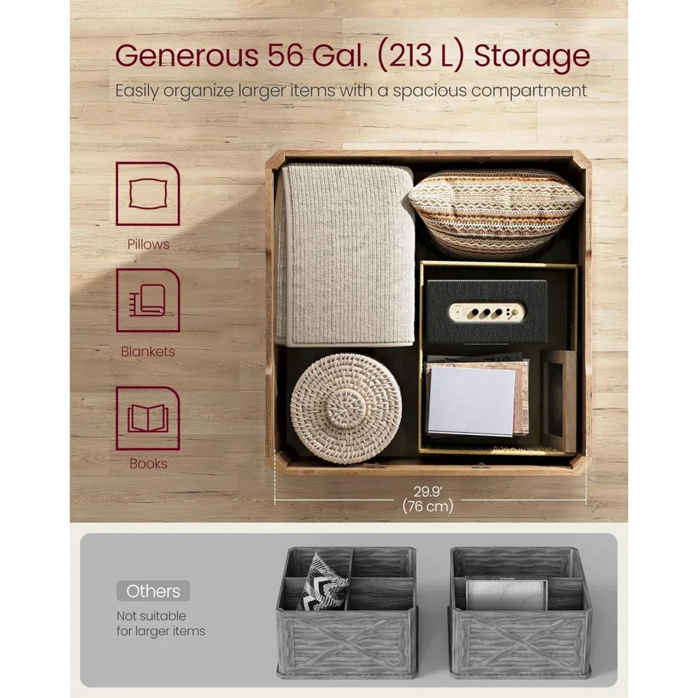 طاولة قهوة المزرعة مع مساحة تخزين، طاولة قهوة مربعة لغرفة المعيشة، طاولة مركزية مع أغطية قابلة للطي، بني عسلي ULCT232K #5