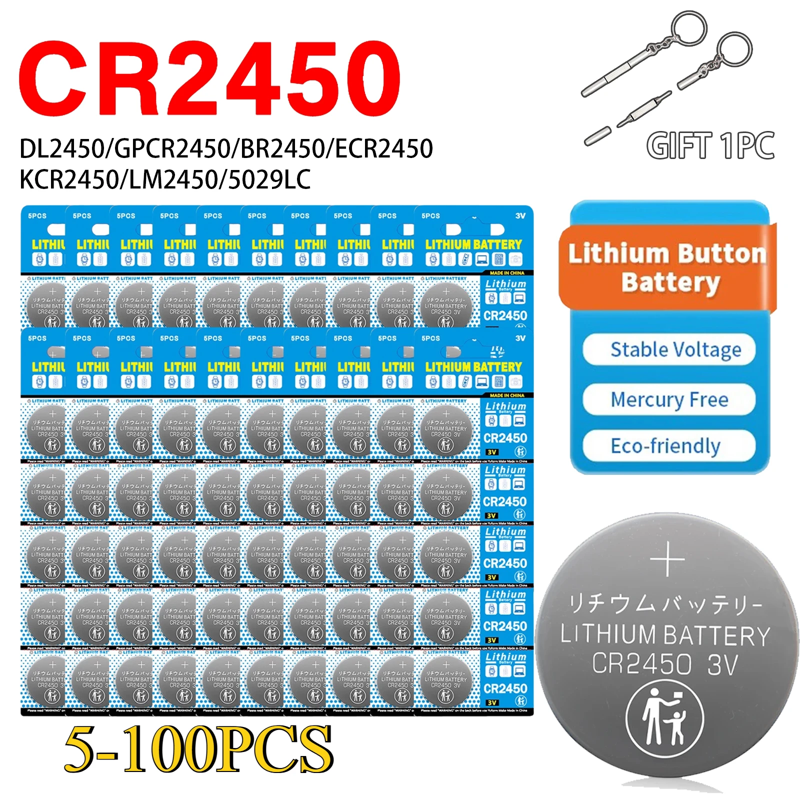 5-100 Uds CR2450 pilas de botón CR2450 5029LC LM2450 DL2450 CR2450N BR2450 600mAh 3V pila de litio calculadora de monedas pilas para reloj