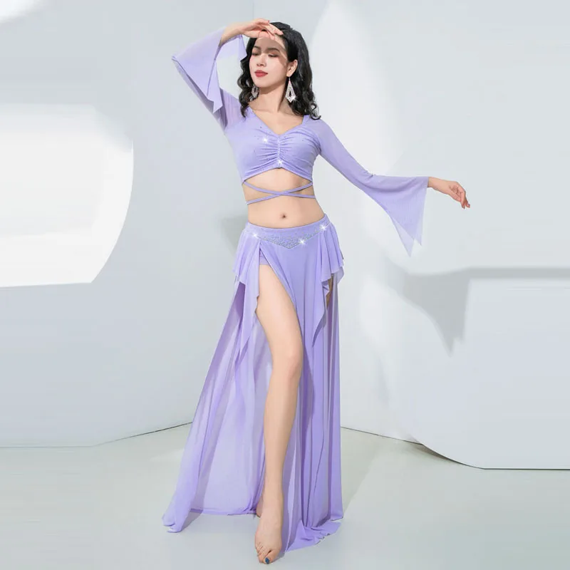 Belly Dance Suit Autumn/Winter New Long Sleeve Training Suit Xianqi Ruffle Top+Skirt 2-Piece Training Suit Set