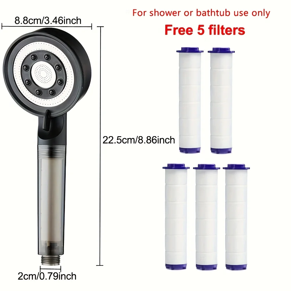 

5-mode filter showerhead with 5 filters, household bathroom shower, light small flower showerhead for easy carrying