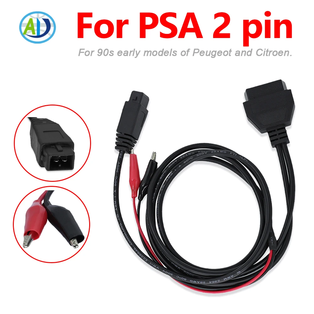 

2-контактный адаптер OBD2 для диагностического кабеля Peugeot/Citreon OBDII для автомобиля PSA с 2 зажимами для аккумулятора, диагностический разъем OBD кабеля