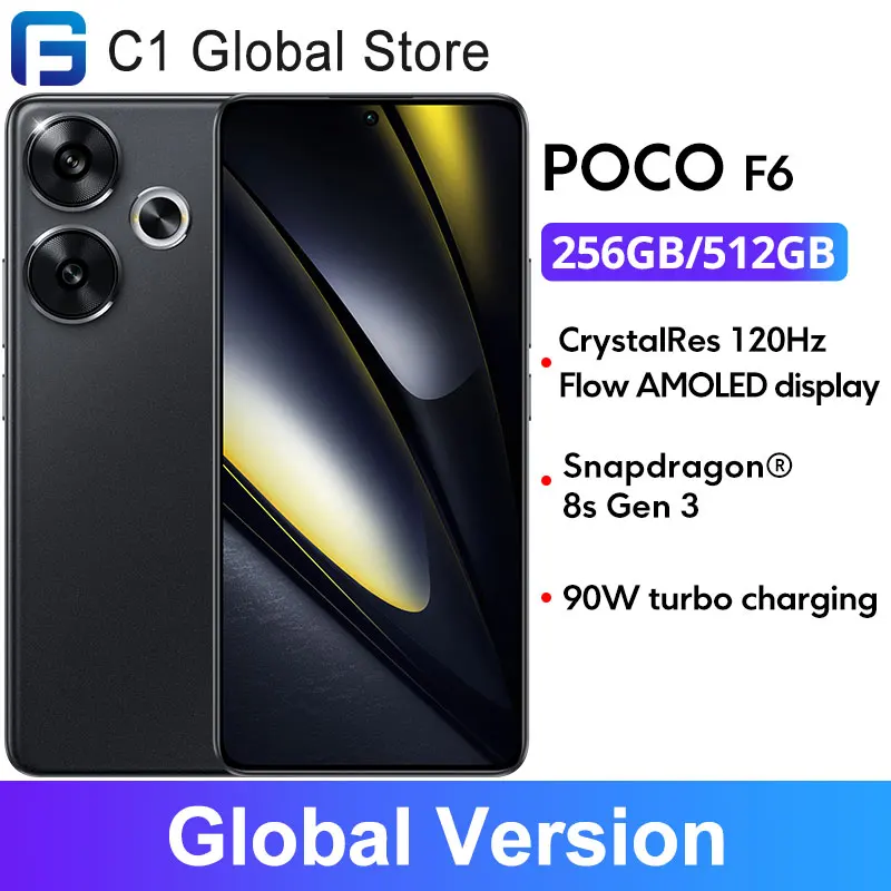 Global Version POCO F6 5G Smartphone 50MP camera system with OIS 120Hz Flow AMOLED display 90W charging Snapdragon 8s Gen 3