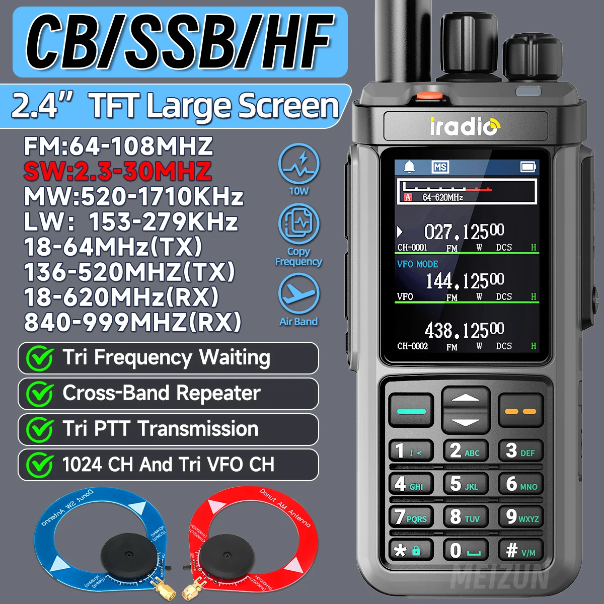 Iradio UV-98 plus multi banda 10w fm am ssb hf repetidor de banda