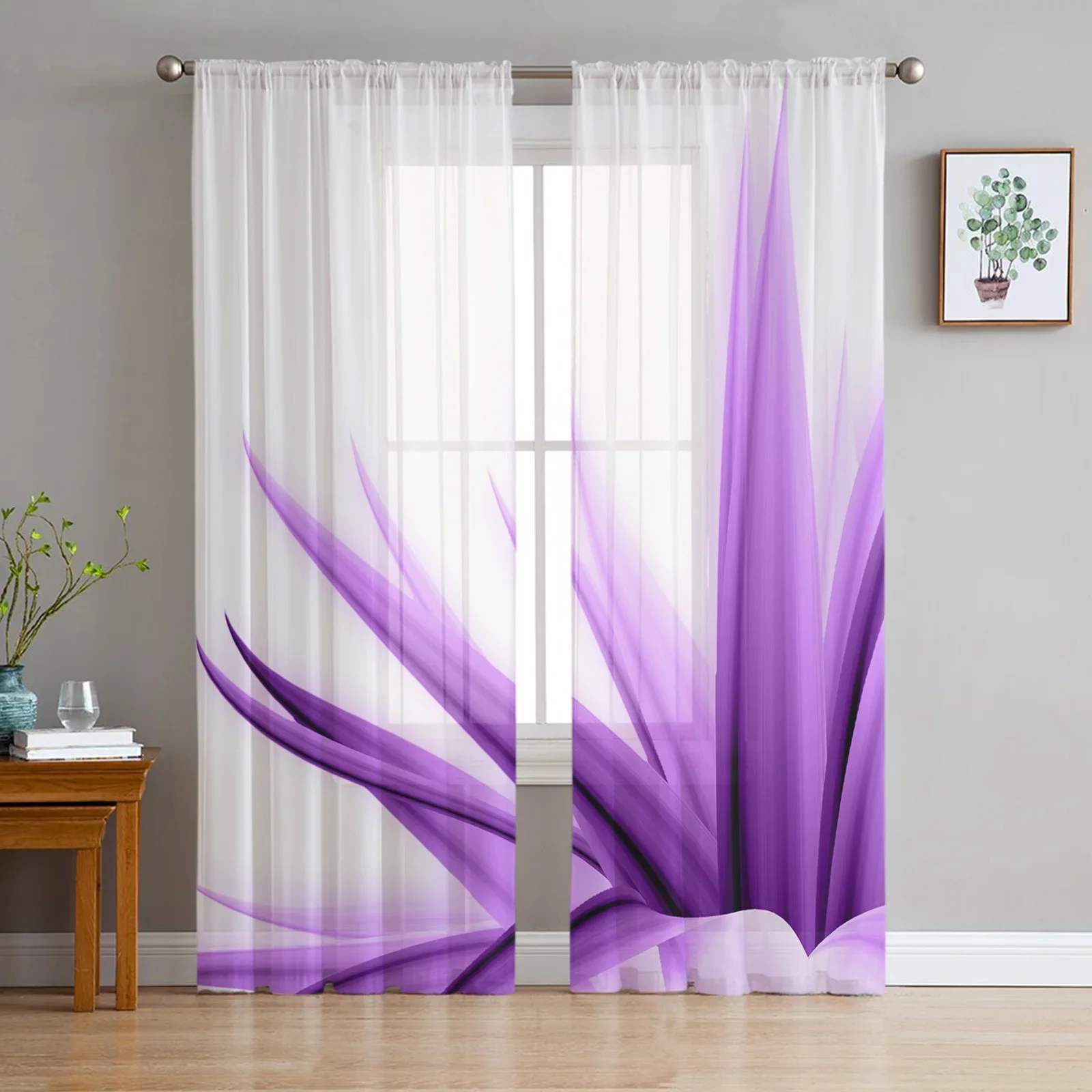 Lilac Flowers Abstract Desktop Art Chiffon Sheer Curtains for Living Room Bedroom Decoration Window Voiles Tulle Drapes Curtain