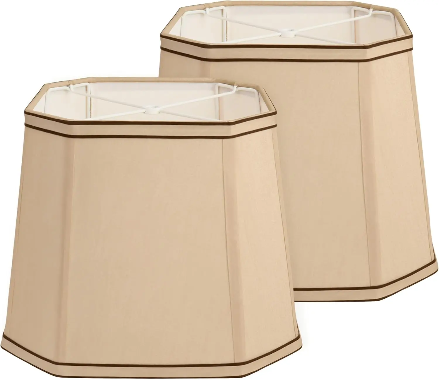 

Tan Square Cut Corner Lamp Shades Set of 2, 9.45" × 12" × 9.45" Medium Fabric Lampshades with Brown Rim for Table Lamp