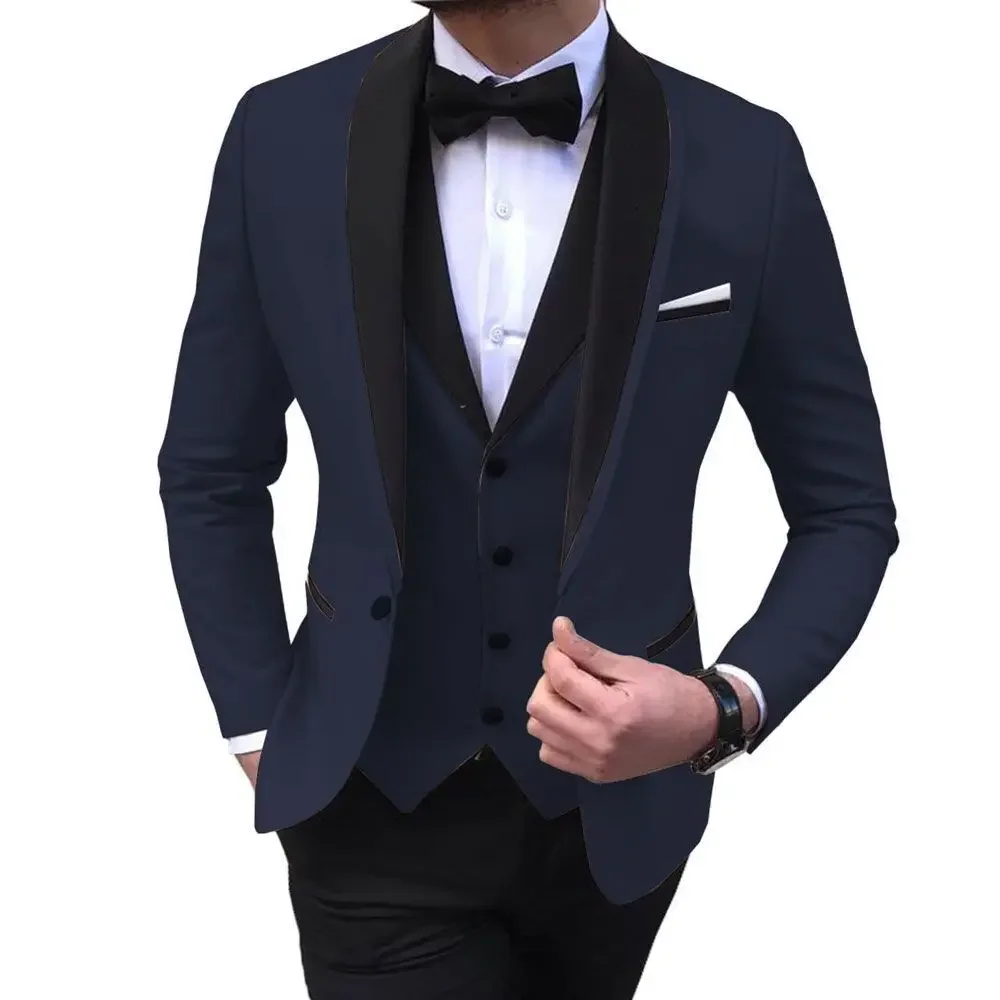 New European and American Business Casual Suit Men\'s Three-piece Set Groom Best Man Wedding Banquet Large Size Suit Handsome Man