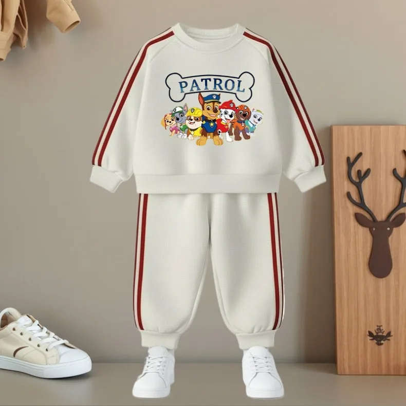 Kinder Herbst Neuheit Seitenstreifen Lange Hosen-Sets O-Ausschnitt Lässige Sweatshirts und Hosen Zweiteilige Sets Paw Patrol Jungen Mädchen Trainingsanzug – Detail 7