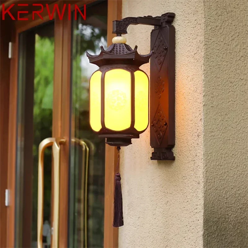 KERWIN Chinese style LED Outdoor Wall Lamps Retro Electric Waterproof Balcony Hallway Courtyard Villa Gate Hotel