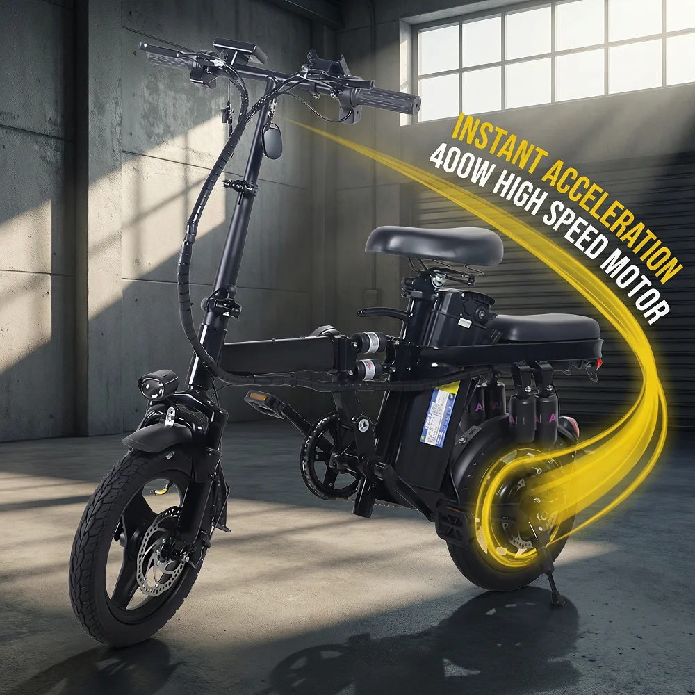 

Взрослый складной электровелосипед с задним сиденьем, мотором 400 Вт, съемной батареей 48В15Ач, 14-дюймовыми вакуумными взрывозащищенными шинами