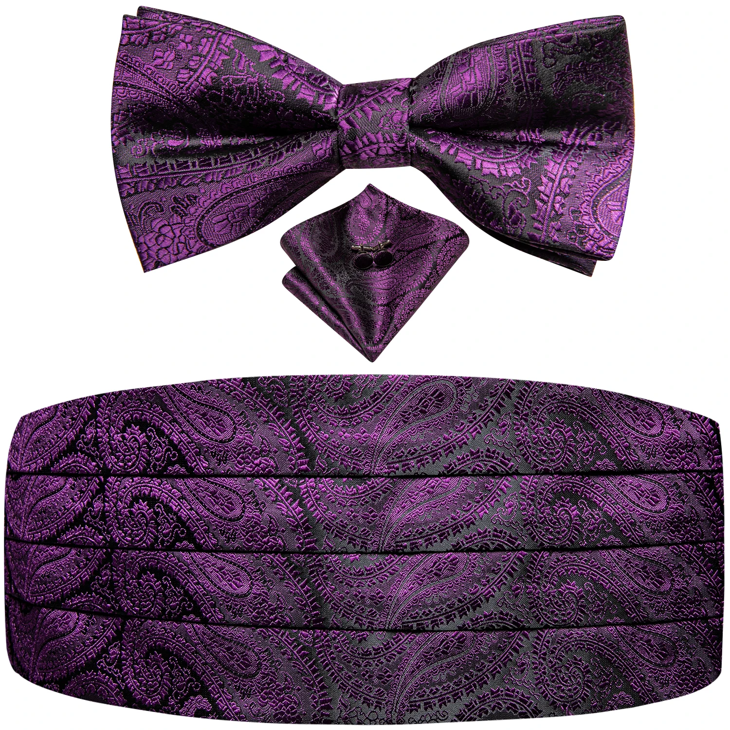 Hi-aught-Ensemble de nœuds papillon Cummerbund Paisley pour hommes, ceinture élastique, corset de smoking formel, ceintures de mariage violettes, créateur de luxe