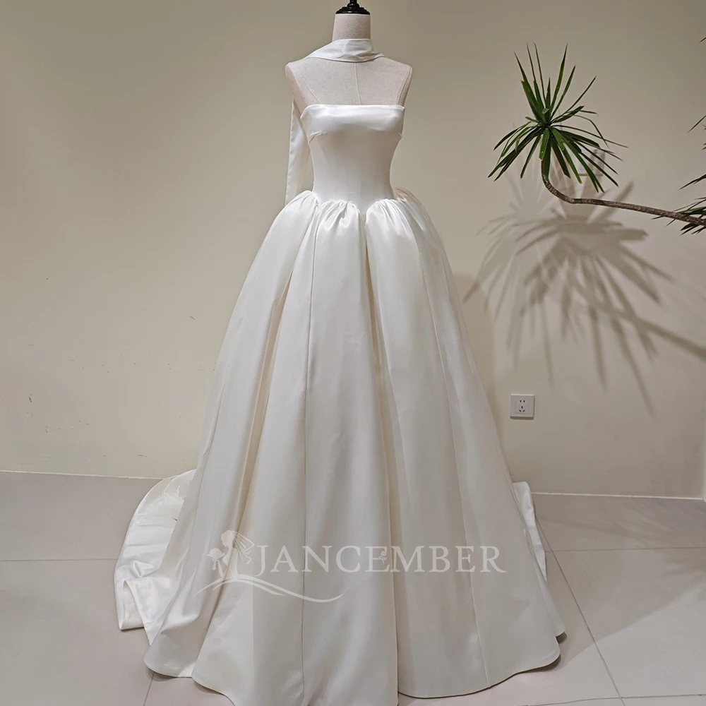 Gorgeous Wedding Dresses For Bride 2026 Ball Gown Strapless Backless Ribbons High Quality Customized Satin Vestido De Noiva