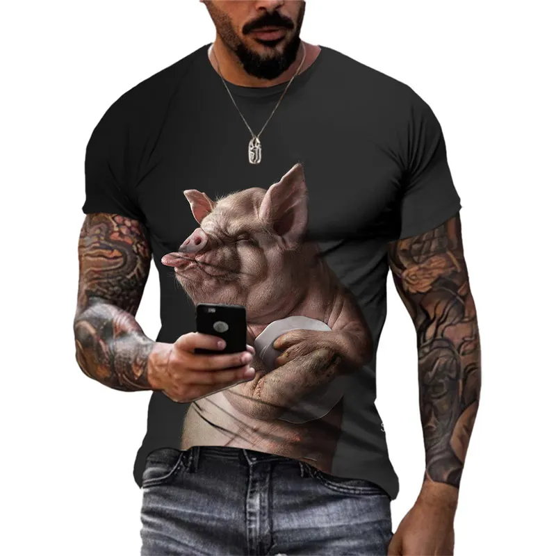 Summer New 3D Funny Pig graphic t shirts Fashion Men Hip-Hop Style streetwear Personality Printed Casual Round Neck Short Sleeve