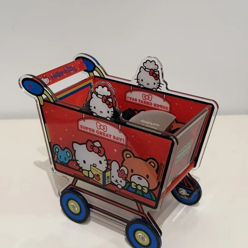 Cartoon Hello Kitty Shopping Cart Storage Box Kawaii Cartoon Acrylic Peripheral Creative Desktop Decor Stationery Storage Gifts