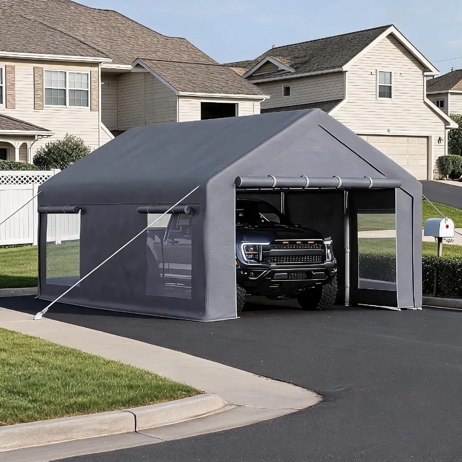 12x20 Feet Heavy Duty Carport Canopy with Sidewalls, Grey