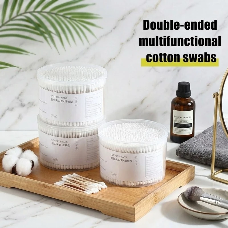 300/500PCS Disposable Cotton Swab  with Double End Round Head for Makeup and Makeup Removal Daily Cleaning Pet Care Multi