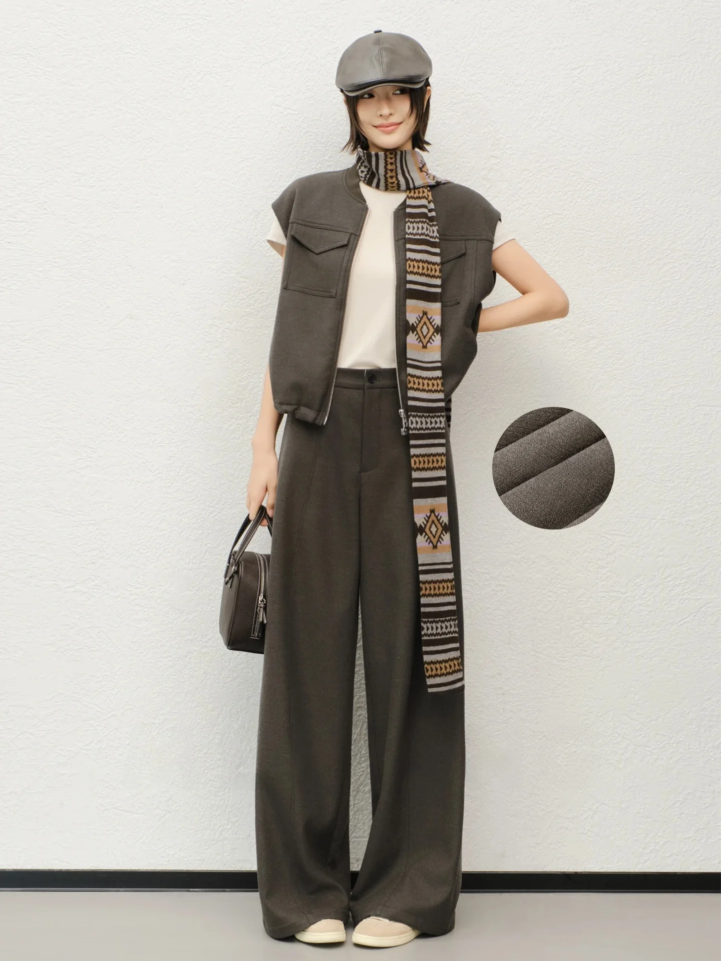 

Комплект Meiyang: теплый жилет с бейсбольным воротником, брюки с высокой талией, женский повседневный модный костюм из полиэстера