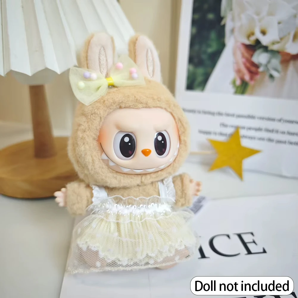 15/17cmビニール製ぬいぐるみ服 ラブブペンダント ラッキーパープルボウドレス ラブブV1/V2/V3服アクセサリー
