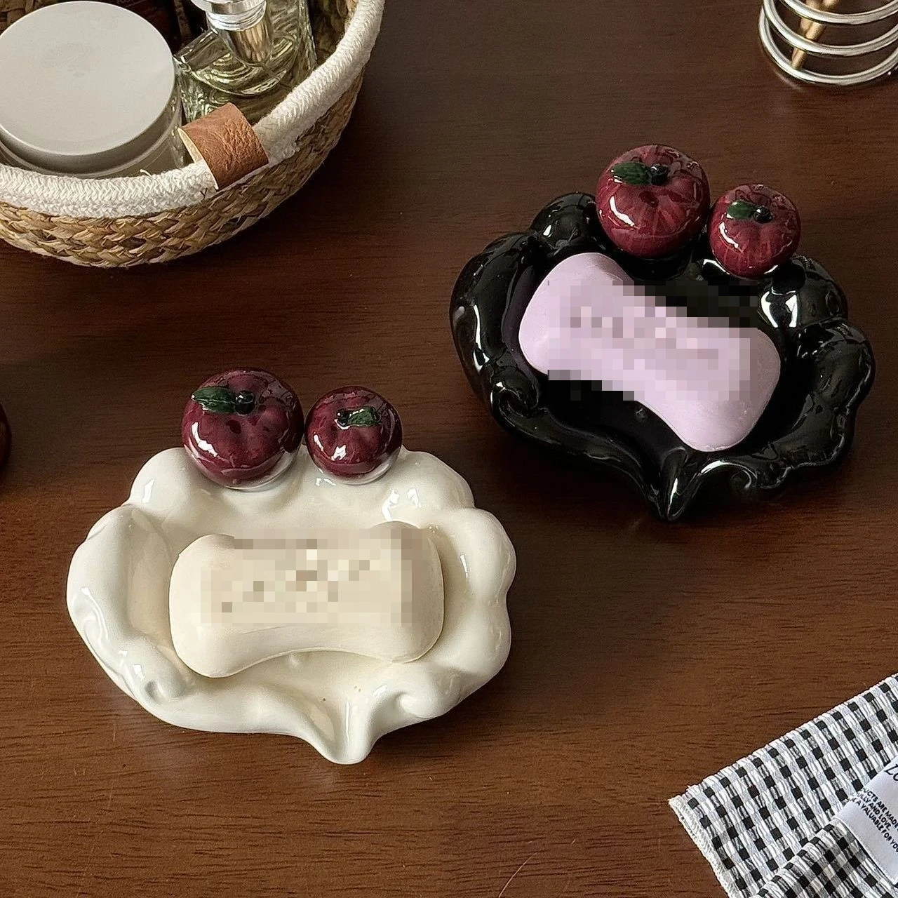 Cartoon Apple Soap Box Cute Soap Box Bathroom Ceramic Storage Rack Bathroom Home Integrated Storage