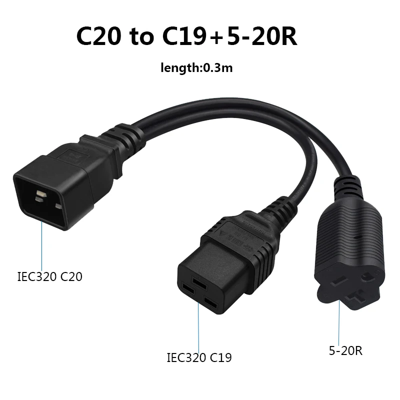 IEC320 C20 Y Splitter US Female 5-20R Power Extension Cable Cord USA Japan Canada Server UPS PDU C19 Connector Conveter Line