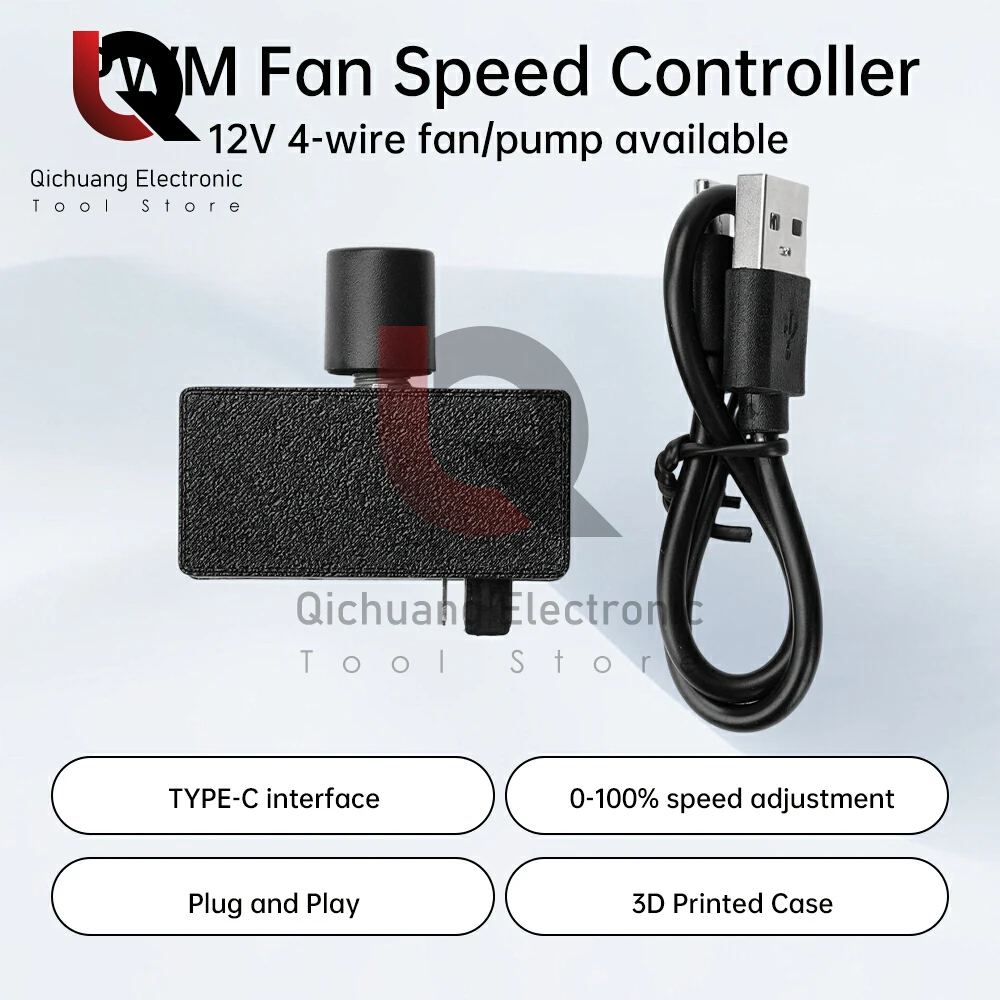 

DC12V PWM Speed Controller 4-Pin Fan Speed Controller Type-C USB Power Supply DIY Water-cooling Cooling Pulse Width Modulation
