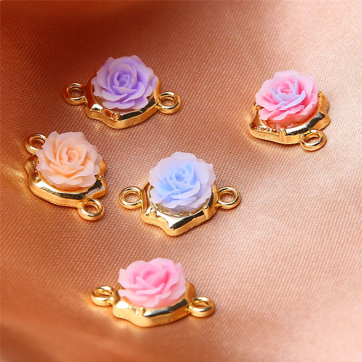 10pcs Alloy Mixed Color Double Hanging Inlaid Roses Charms Connector For Diy making Necklace Pendant Jewelry And Accessories