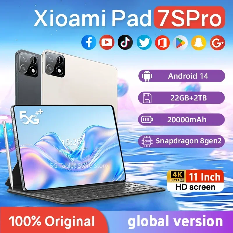 New7S Pro 2025 Tablet with Snapdragon 8gen2 4K Screen 22GB RAM 2TB Storage Android 14 System Dual-Mode 5G and Wi-Fi 20000mAh