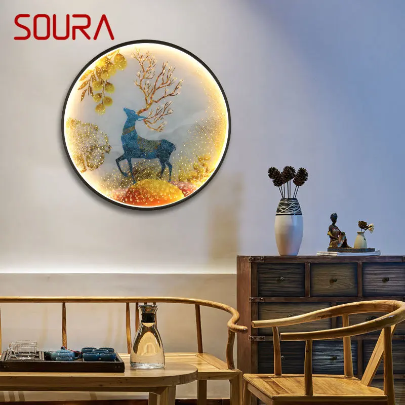 

SOURA LED Wall Lights Modern Sika Deer Figure Sconces Round Lamp Creative For Home Teahouse