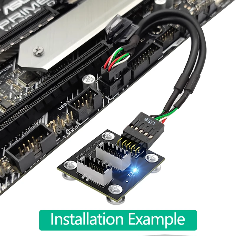 Kunci soket Panel Depan USB 3.1 ganda, adaptor ekstensi kabel pria dengan bantalan magnetik, Header Mainboard 9Pin ke USB 2.0