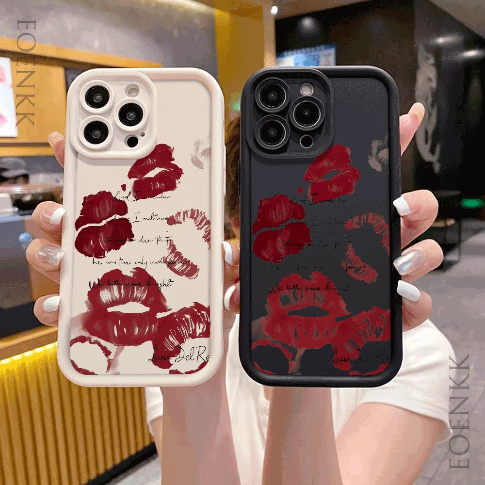 Fashion Sexy Red Lip Print Phone Case For iPhone 16 15 14 13 12 11 Pro Max XS Max X XR 12 13 Mini 14 15 16 Plus Soft Candy Cover