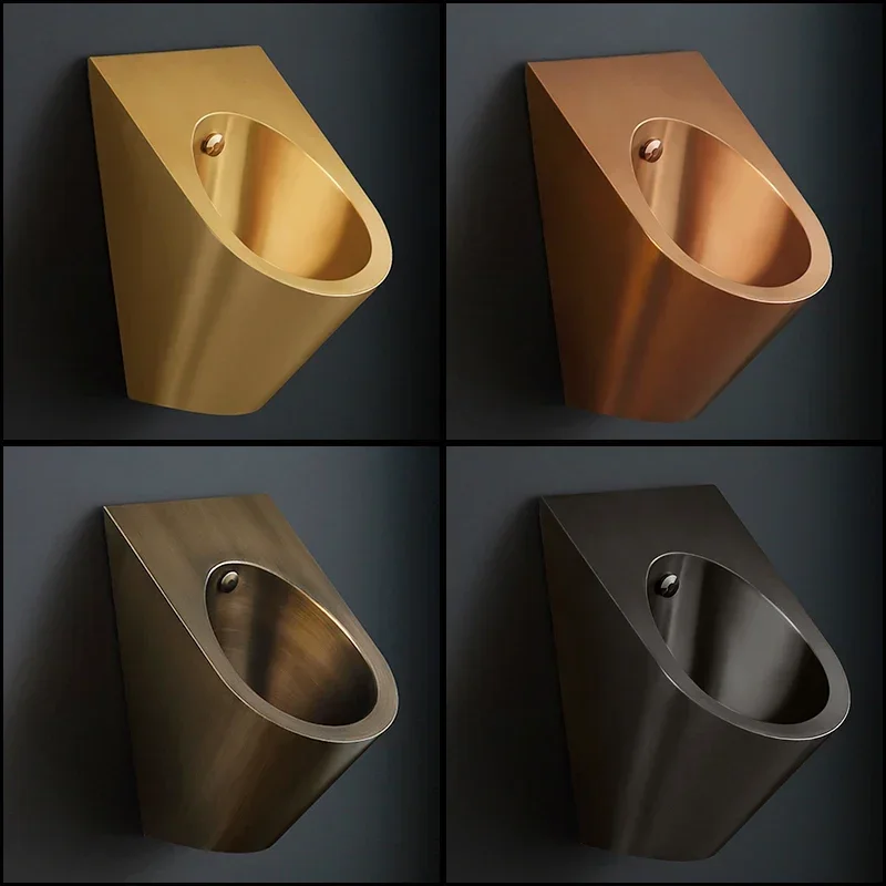 Nordic Black Stainless Steel Urinal Wall-Mounted Induction Bar Light Luxury Gold Urine Cup Urinal