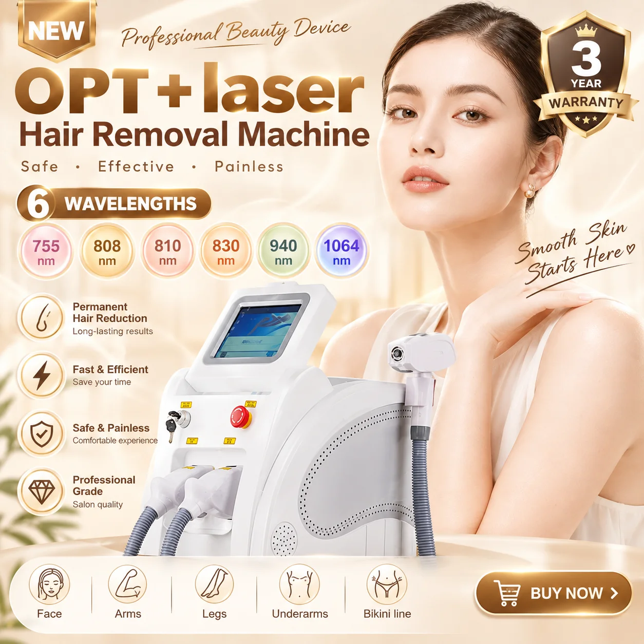 4000W OPT IPL Multifunctional Beauty Unit, Painless Body Hair Reduction, Skin Renewal for Pigment Spot & Wrinkle Elimination