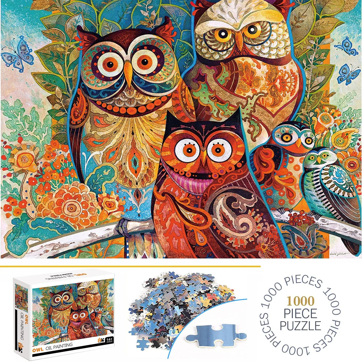 1000 Stukjes Uil Olieverfschilderij Puzzel Home Decor Volwassenen Puzzel Spelletjes Familie Leuke Vloer Puzzels Educatief Speelgoed Voor Kinderen