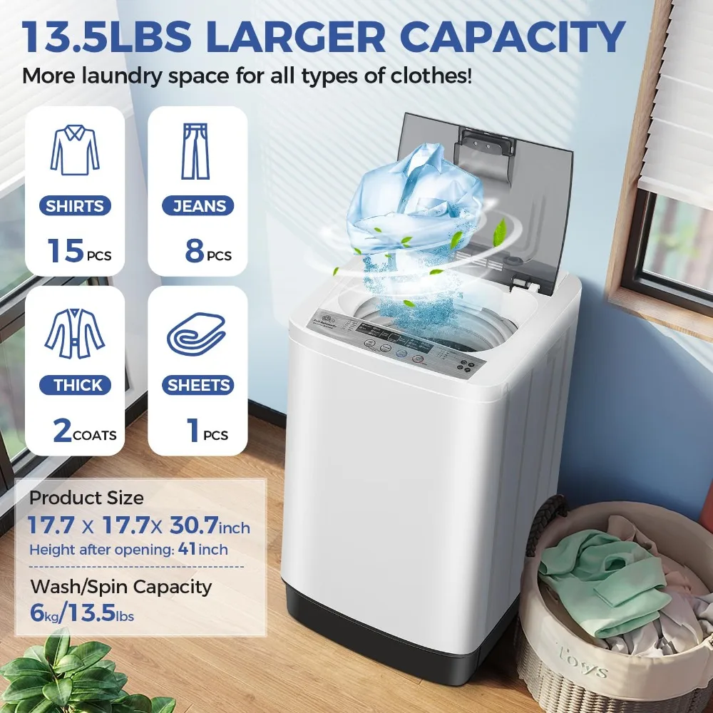 Portable Washing Machine, Compact Washer With LED Display,10 Programs and 8 Water Levels Selections Small Washing Machine