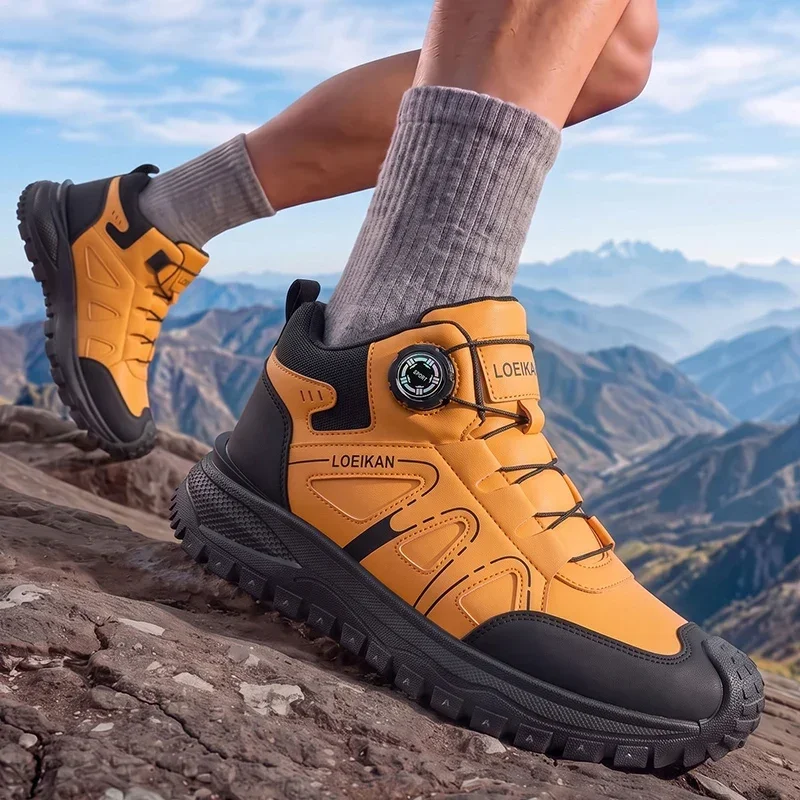 Herren High-Top Stiefel mit Drehverschluss aus PU-Leder, stoßfest, rutschfest, mit dicker Sohle, lässige Herren-Knöchelschuhe – Detail 4