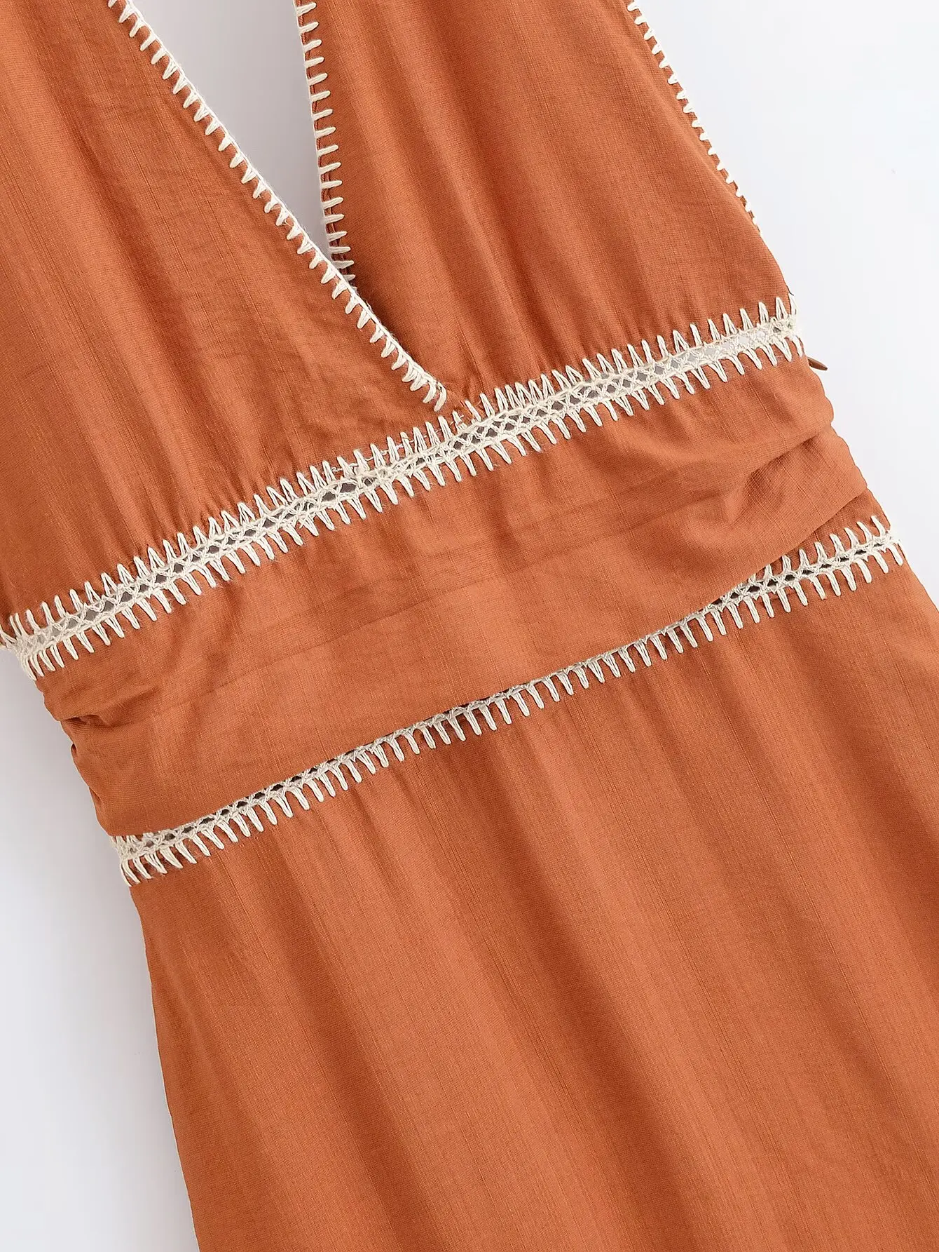 Bsk & traf2025 verão novos produtos feminino retro bordado moda temperamento sem mangas midi vestido 8741/048