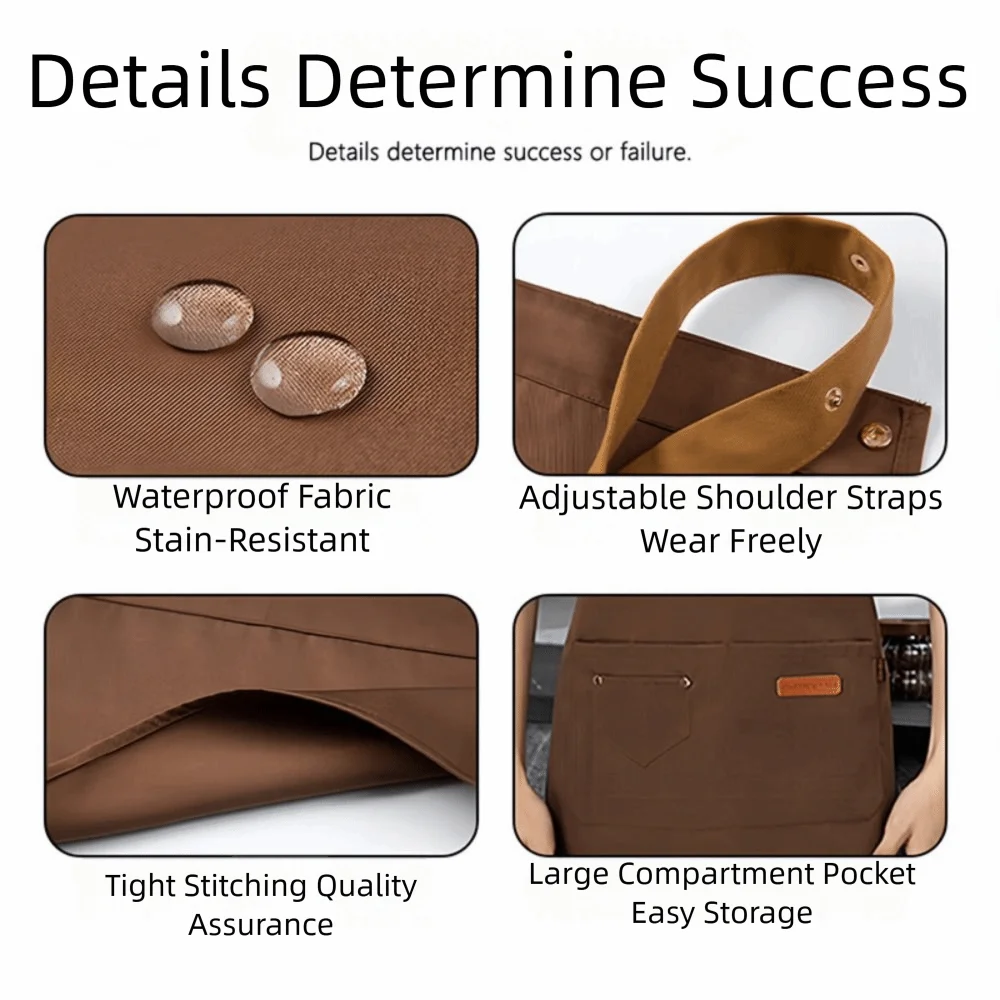 

Solid Color Waterproof Apron Multi-function Adjustable Cleaning Apron Oil Resistant with Pockets Kitchen Apron Restaurant