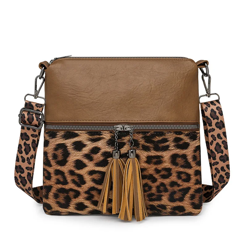 

1pcs Contrast Color Leopard Print Tassel Bag Women's Shoulder Bag Color Block Crossbody Bag Is An Ideal Clothing Accessory