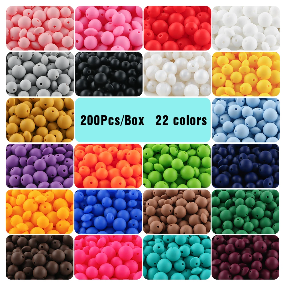 200 unids/caja de cuentas de silicona de 12MM/15MM y cuentas de lentejas, paquete mixto para joyería DIY, llaveros, creatividad hecha a mano, Etc.