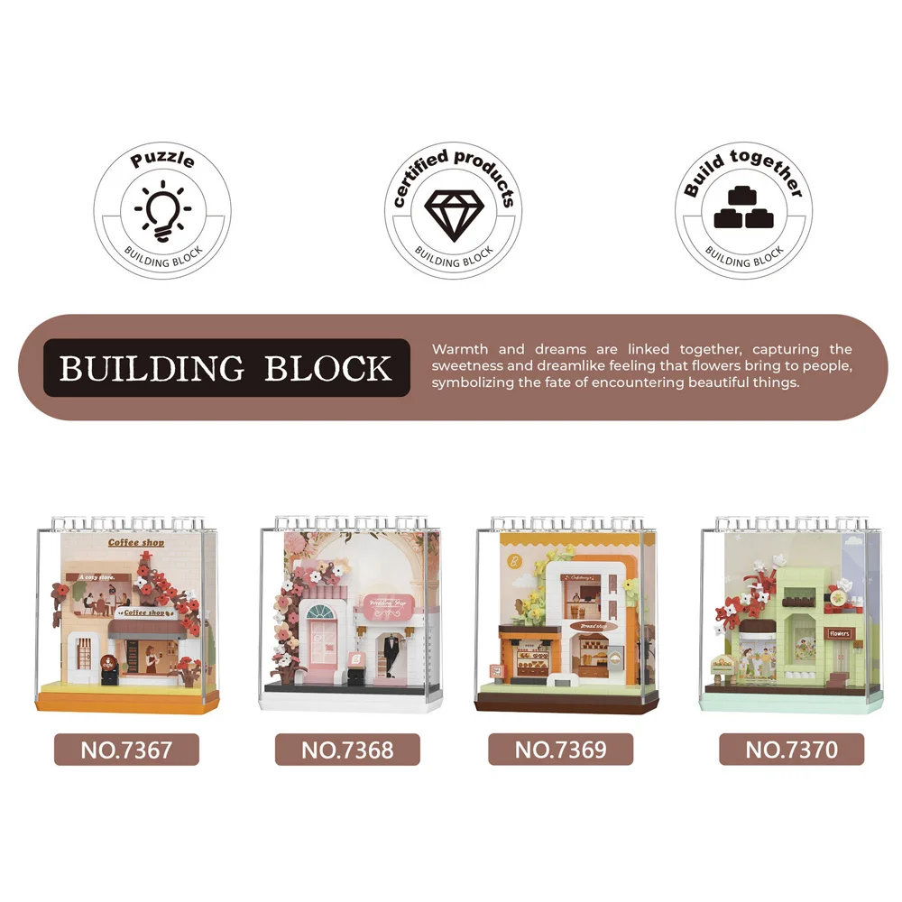 

Idea Street View Box Micro Diamond Block Coffee Wedding Shop Bakery Florist Nanobricks 3D Wall Building Brick Toy For Kids Gifts